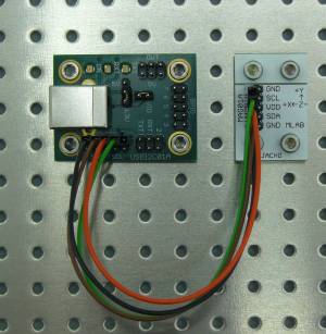 Modul USBI2C01A s připojeným magnetometrem MAG01A